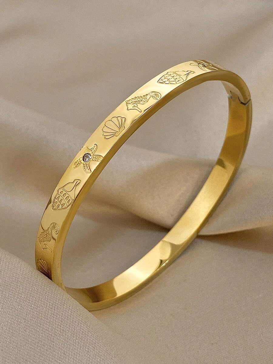 1 pieza Brazalete geométrico de circonita para mujeres, brazalete de acero inoxidable apilable, joyería diaria y de fiesta, regalo para el Día de la Madre