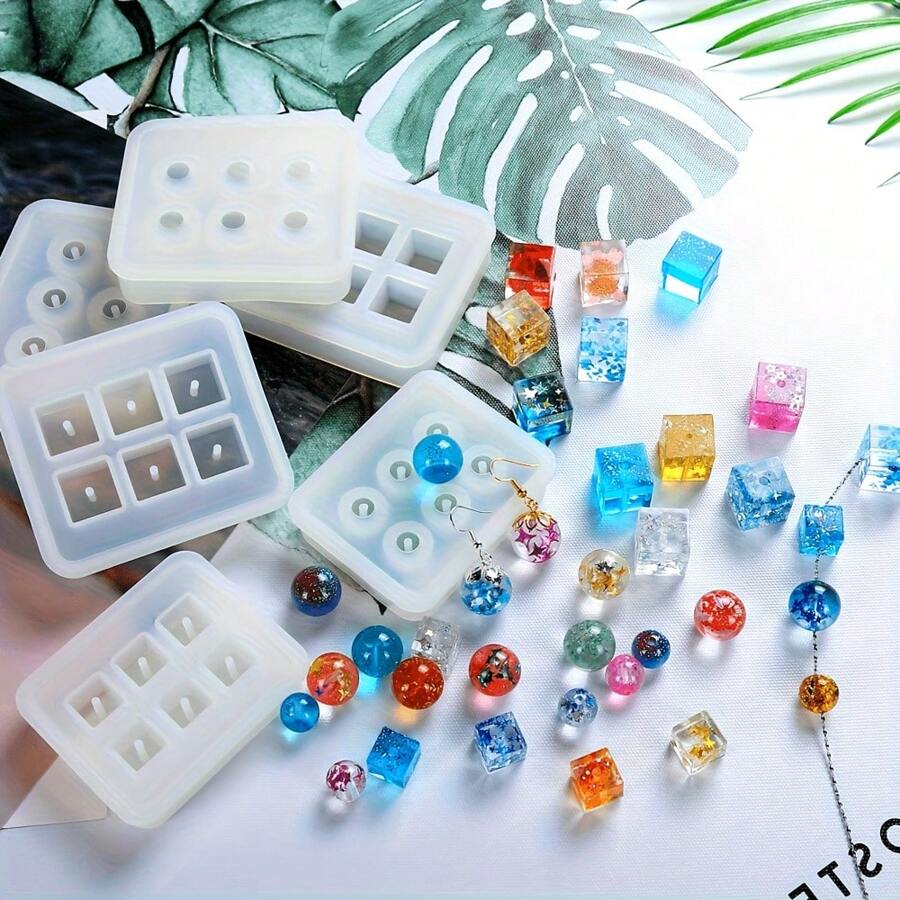 1 件 6 款耳环手链珠宝吊坠 6 腔硅胶模具,DIY 创意手工艺品,水晶树脂硅胶模具 - 6格帶孔模具 - 查看 1