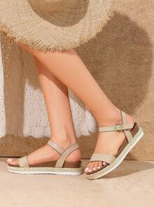 Women's Wedge Sandals Low Heel One-Strap Ankle Strap For Dress Vacation, Wedding,Beach Commuting Summer Flat Sandal   Apricot Shoes - 杏色 - 查看 3