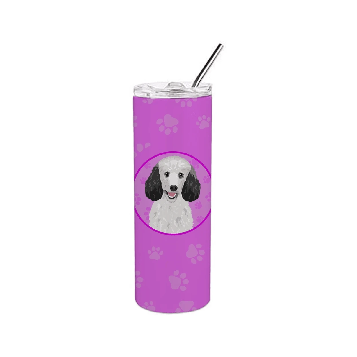 Poodle Standard Silver Stainless Steel 20 Oz Skinny Tumbler Pink 20 Oz Multicolor