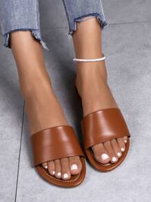 Women Sandals 2025 New Spring Summer Fashion Korean Style Popular Strap Slider Insect Sandals Beach Slides - Brown - View 3