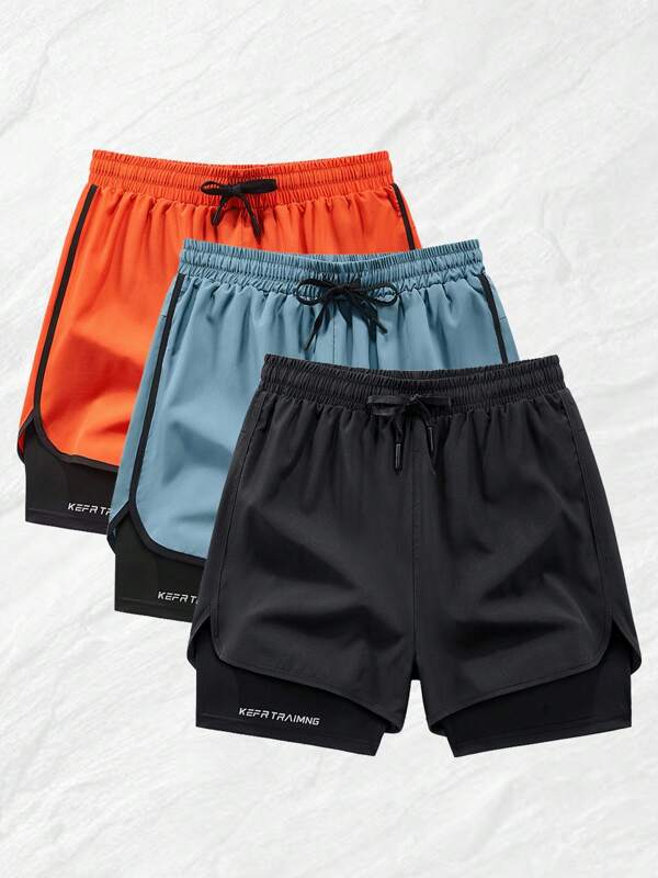 3 Pcs/Pack Men's Outdoor Shorts With Letter Print, Spring/Summer