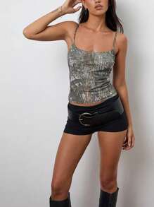 Women's Summer Camouflage Cami Tops Sleeveless Scoop Neck Forest Camo Print Camisole Slim Fit Tank Tops - Army Green - View 3