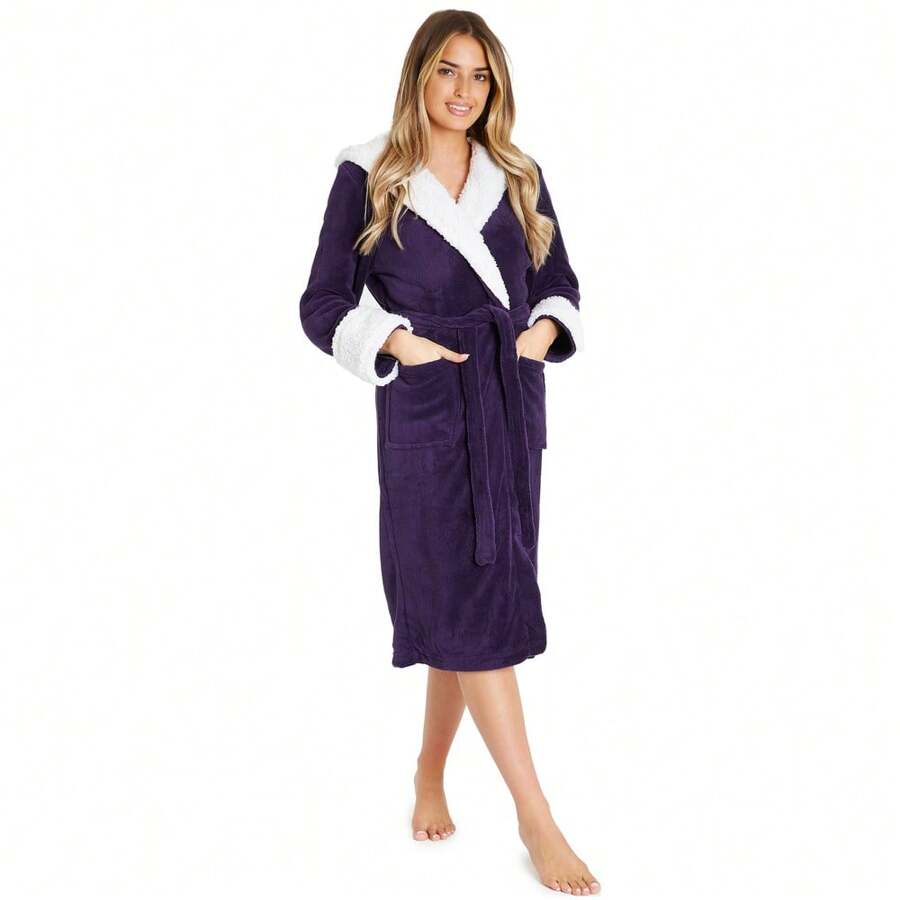 City Comfort Dressing Gown Fluffy Bath Robes Gift - Purple - View 1