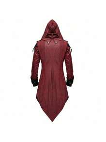 Jaqueta Retrô Remendada Medieval em Estoque para Homens, Roupas de Estilo Gótico Escuro, Vermelho Multicolorido, Novos Elementos Legais de Cara Durão, Tecido Tecido