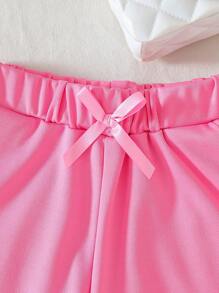 2 件套少女心形纽扣衬衫 + 可爱蝴蝶结短裤套装，时尚