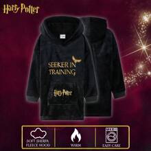 Harry Potter Hoodie Blanket Fleece Wearable Warm Oversized Hogwarts Gryffindor Quidditch Golden Snitch Gift - Black - View 6