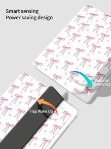 1 件优雅粉色心形与蝴蝶结设计硅胶可折叠防摔保护壳带笔槽，兼容三星、iPad、荣耀，支持睡眠/唤醒功能