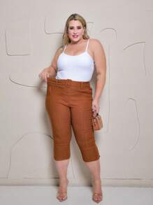 Women's Plus Size Capri Pants - Rust Brown - View 3