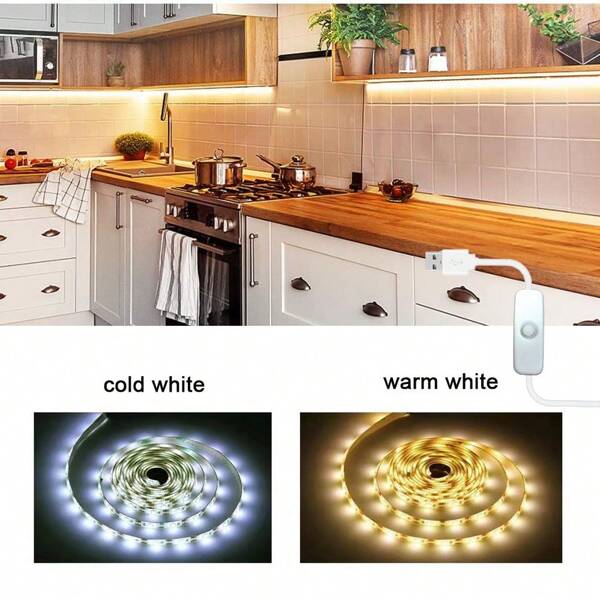 HBOWMDJIA Luces LED USB, tira de luz LED blanca/blanca cálida, decoración para el hogar interior en sala de estar, luz flexible USB para retroiluminación de TV, dormitorio, gabinete, cocina, iluminación DIY para armario, cocina, pasillo, estantería