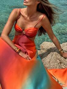 Sexy Gradient Color Island Style Spaghetti Strap Dress, Beach Cover-Up - Nhiều màu - Xem 3
