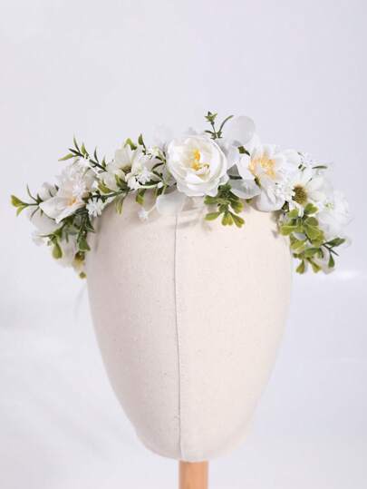 إكليل رأس زهري أنيق للعروس، شريط شعر إكليل زهري مستوحى من الطبيعة لحفل الزفاف والعطلات والتصوير على الشاطئ، إكليل شعر، إكليل شعر هاواي للنساء