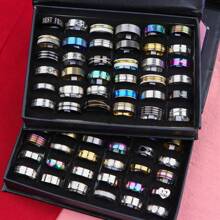 20 件/包经典简约不锈钢印花戒指，男女通用时尚混合款式手指首饰配饰（款式随机） - 20個男女混戒 - 查看 18