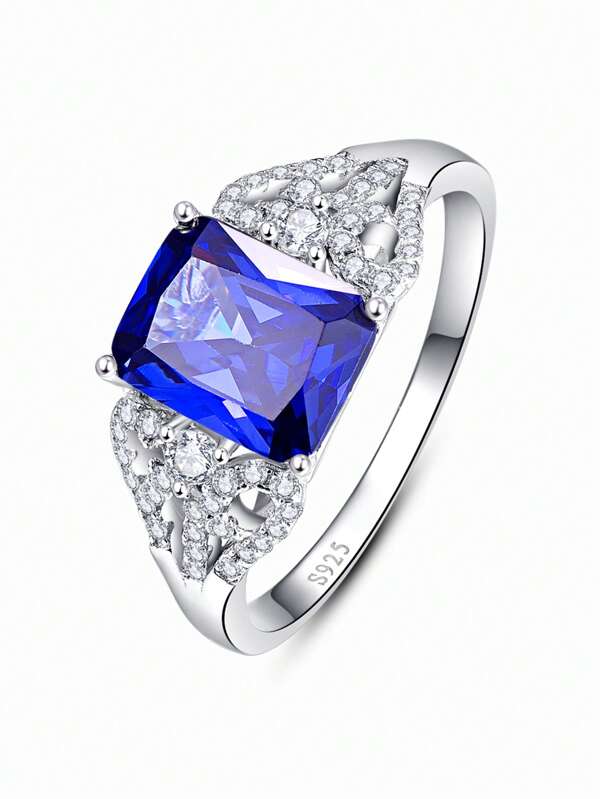 1 pezzo Anello di fidanzamento/matrimonio da donna, di forma rettangolare, semplice e di lusso, con zirconi scintillanti, adatto per matrimoni, fidanzamenti, regali per coppie per San Valentino