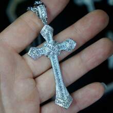 1pc Diamond Cross Necklace - Hip Hop Vintage Style, Cross Pendant Necklace,Necklaces For Men, For Women's Daily Wear, Christian Necklace