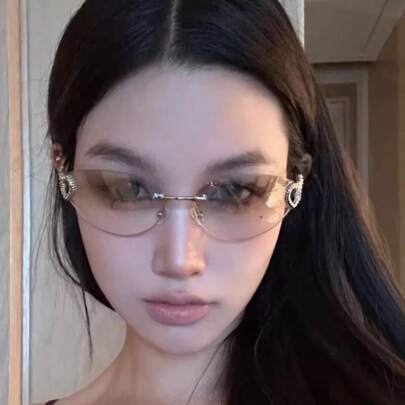 1 件朋克风格爱金属镂空无框时尚眼镜 Y2K 千禧一代辣妹甜美酷炫凹形时尚眼镜，适合夏季海滩度假、户外、旅行