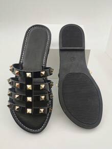 Damen Sommer Hausschuhe, Damen flache Riemensandalen, geeignet zum Tragen zu Kleidern, für Outdoor, am Strand, zu Hause, Schwarz rutschfest, Braun bequem, Gold und Silber Gladiator Sandalen