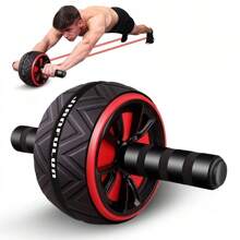 1PC Portable Abdominal Workout Wheel With Red/Black Ergonomic Grips - Durable PP Core Strengthener For Home Gym, Chest & Upper Body Training | Non-Slip Textured Roller Surface | Fitness Accessories | Home Exercise Equipment |Gym Sets