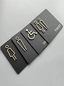 Placa de señalización acrílica 3D autoadhesiva de alta calidad de 1/4 piezas para baño, inodoro, aseo, para hombres/mujeres, aplicable a múltiples escenarios, moda de alta definición, resistente al desgaste, guía clara, para decoración del hogar y oficina, fácil instalación con adhesivo integrado