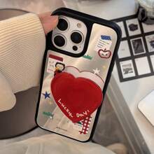 1 件 GUCADI 黑色边框镜面可爱卡通猫 + 红色爱心支架全覆盖手机壳适用于 Apple iPhone 16/15/14/13/12/11 系列，个性化创意设计 - 彩色 - 查看 3