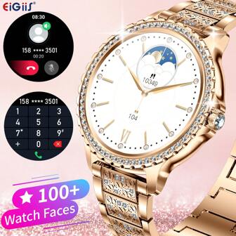 EIGIIS Beautiful Smart Watch With Diamonds For Women, Sports Watches, Fitness Tracker, Wireless Call/Answer/Reject, Smartwatches Compatible With IOS And Android Phones, Giving Holiday Gifts To Girlfriends/Loved Ones, Mother's Day