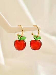 1 Pair Red Apple Design Charming Versatile Earrings, Suitable For Daily Wear For Women
