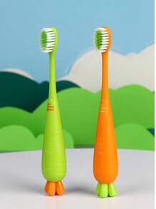 2pcs Carrot Shape Standing Children's Soft Bristle Toothbrush, Suitable For 2-3-6-12 Years Old Kids