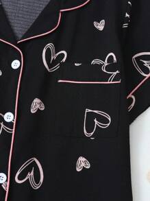 Conjunto de pijama de mujer con estampado de corazón, camisa de manga corta y shorts