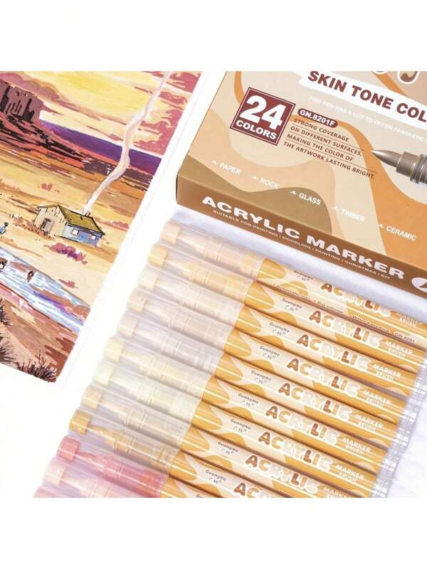 Marcadores de color de piel líquida recta de 24 colores, bolígrafo de pintura de punta suave, bolígrafo de pintura de animación, marcador acrílico específico para arte 8201F Regreso a clases