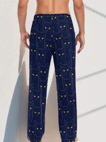 Pantalones de pijama con estampado de gatos para hombre, para primavera/verano y otoño/invierno - Azul - Ver 2