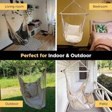 Hammock Chair Swing (500 Lbs Max) - Hanging Hammock Chair Rope Swing Indoor Hammock Chair,Outdoor Furniture,Swing Chair For Room,Amaca Para Adultos,Hamacas Para Adultos,Columpio Para Patio,Swing Sets Backyard, Patio Furniture Set For Bedroom, Outdoor, Patio, Bedroom, Porch, Deck - Sturdy Steel Bar With Anti-Slip Safety Rings - 灰色 帶2個靠墊 - 查看 7