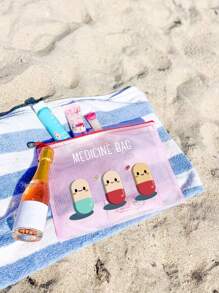 A4尺寸透明防水尼龙网眼药丸主题沙滩包，轻便，可爱药丸图案设计，耐用，是送给医务人员的理想礼物