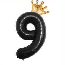 1 Set 32-Inch Black Crown & Number Foil Balloons, Suitable For Birthday, Anniversary Decoration