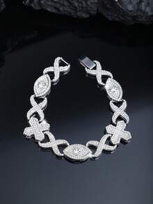 1pc Unique Cuban Link Necklace With Cross, Evil Eye And Figure 8 Elements, Street Fashion Charm, Hip Hop Necklace, Perfect Jewelry Gift For Birthday, Father's Day