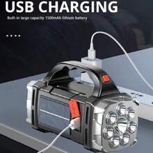 Rechargeable Portable Hand Lamp 8/4 LED Powerful Flashlight Outdoor Camping Solar Charging Light USB Torch With COB Work Lantern - Black - View 9