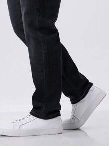Straight Leg Stretch Jeans For Daily Wear, Made Of Washed Cotton Denim - Black - View 6