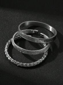 3pcs/Set Stylish Bully Stainless Steel Roman Word Twist Weave Crosshatch Decoration 's Bracelet Set Suitable For Everyday Matching Use Festive Jewellery
