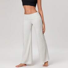 Womens Flare Leggings Fold Over Yoga Pants Y2K Low Rise Wide Leg Sweatpants Bell Bottom Buttery Soft Leggings - 灰色 - 查看 5
