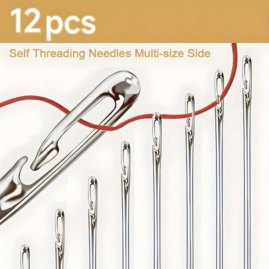 12pcs Self-Threading Hand Sewing Needles Set For Darning, Hand Stitching, And Sewing Accessories