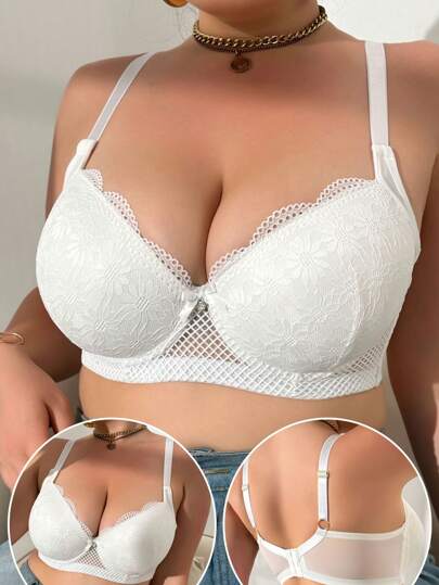 Sujetador de confort con aros y parches de encaje para mujeres de talla grande