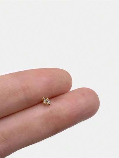 1PC 925 Sterling Silver Two Baguette Studs Flat Back Cartilage Helix Piercing Fine Jewelry For Daily Wear Wedding Party Engagement Anniversary Valentine's Day