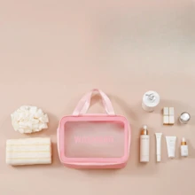 1pc Large Capacity Thickened Toiletry Bag, Portable Travel Makeup Organizer Bag For Weekend Getaways And Daily Use, Durable Wide-Opening Cosmetic Case With Inner Pockets, Lightweight Yet Sturdy Toiletry Pouch, Seamless Organization For Skincare, Toiletries, Haircare, And Beauty Tools, Ideal Gift For Frequent Flyers, Compact Yet Spacious Design With Secure Zipper Closure And Multiple Internal Pockets, Spill Resistant Lining Keeps Cosmetics And Toiletries Organized, Suitable For Cosmetics, Toiletries, Jewelry, Vitamins And First Aid Items, Travel-Friendly Size That Fits Carry-On Restrictions, Helps Prevent Leaks And Spills - Pink - View 3