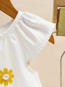 2pcs Baby Girls Set: Embroidered Floral Button Front Top And Floral Trim Shorts, Fashionable Casual Outfit - Yellow - View 4