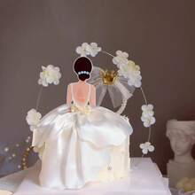 1pc/3pcs Pretty Background Dress Girl Cake Topper Bow Happy Mother's Day Queen Silhouette Pattern Girl Birthday Party Cake Decoration