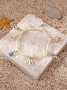 1 pieza Pulsera de cuerda trenzada con dije de caballito de mar, candado con forma de corazón, tortuga marina y piedra, adecuada para mujeres en vacaciones de playa, fiesta, regalo para amigos y familia. Nota: Ligera variación de color debido al proceso de teñido. - Tortuga caballito de mar - Ver 2