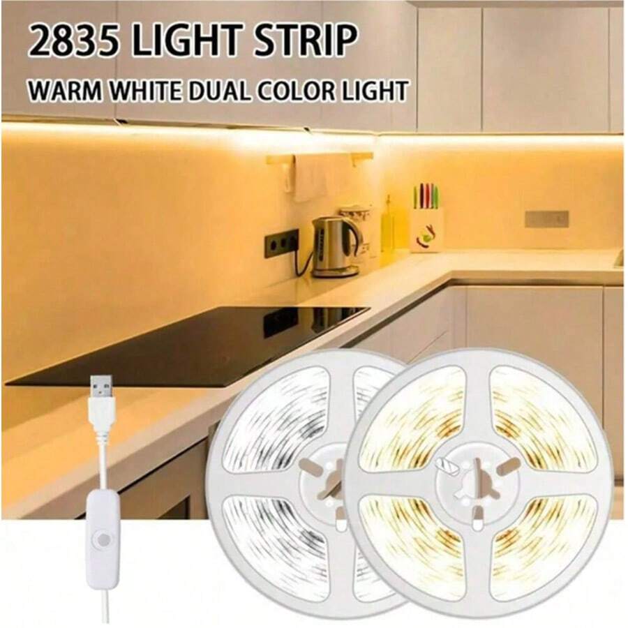 NBBUFF 1 件 78.74 英寸/118.11 英寸/196.85 英寸 2 件 393.7 英寸 LED 灯带，USB 5V 2835 白光/暖光灯带，适用于衣柜、厨房、橱柜、走廊、架子、汽车照明