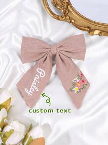1 pieza Pinza de pelo con lazo bordado personalizado para niñas, lazos de pelo bordados con nombre personalizado, pinza de pelo con lazo de flor bordado, adecuado para decoración diaria del cabello, regalo para niñas, multifuncional, ornamental, grabado, letra, elegante, lindo, colorido, kawaii, adorable, casual, único, personalizado, regalos para bebés, lindos, familia, amigos, hija, hijo, ella, para el Día del Niño, vacaciones de primavera
