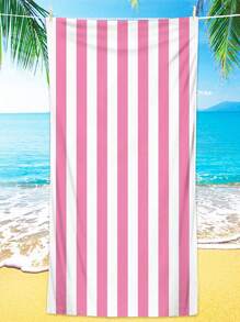 1 pieza Toalla de playa grande a rayas rosa, manta suave con resistencia a la arena, adecuada para piscina, playa, toalla de baño grande, chal para mujer, toalla de baño de secado rápido con impresión digital, toalla de baño esponjosa de doble cara de secado rápido, toalla deportiva absorbente con rayas rosas y azules, toalla de playa portátil, toalla de secado rápido para gimnasia y maratón, impermeable y anti-arena, esencial para la playa y la ducha para parejas