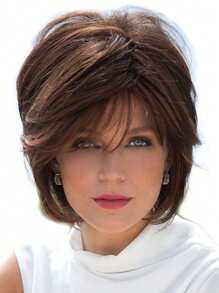 女士 10 英寸时尚蓬松短卷棕色合成纤维假发，带刘海，适合日常佩戴、节日、婚纱、派对 - 彩色 - 查看 2