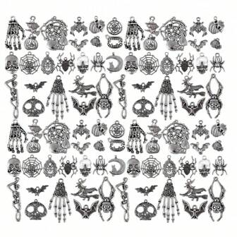 24/50/96 件万圣节吊坠仿古银吊坠万圣节珠宝制作配件用于 DIY 项链手链（随机混合）